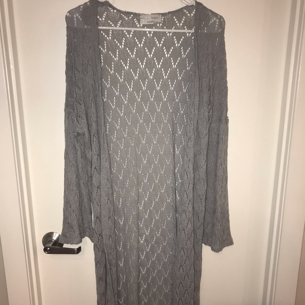 Light blue long cardigan with trendy bell sleeves
